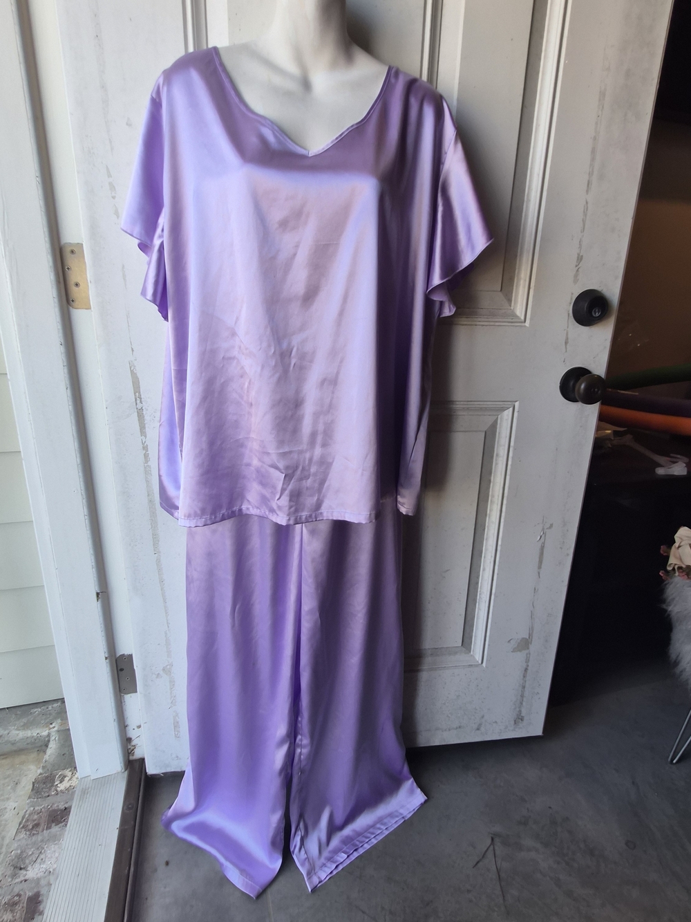 Ekouaer Women's 2XL Satin Pajama Set Lavender Short Sleeve